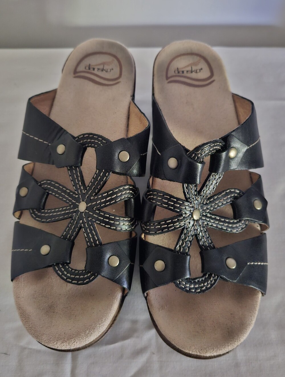 Dansko Floral Leather Slide Sandals Black Comfort Shoes Women's EU 38 US 7.5 - 8